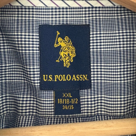 Men's Blue and White U.S. Polo Assn. Long Sleeve Button Up Shirt - Picture 3 of 9